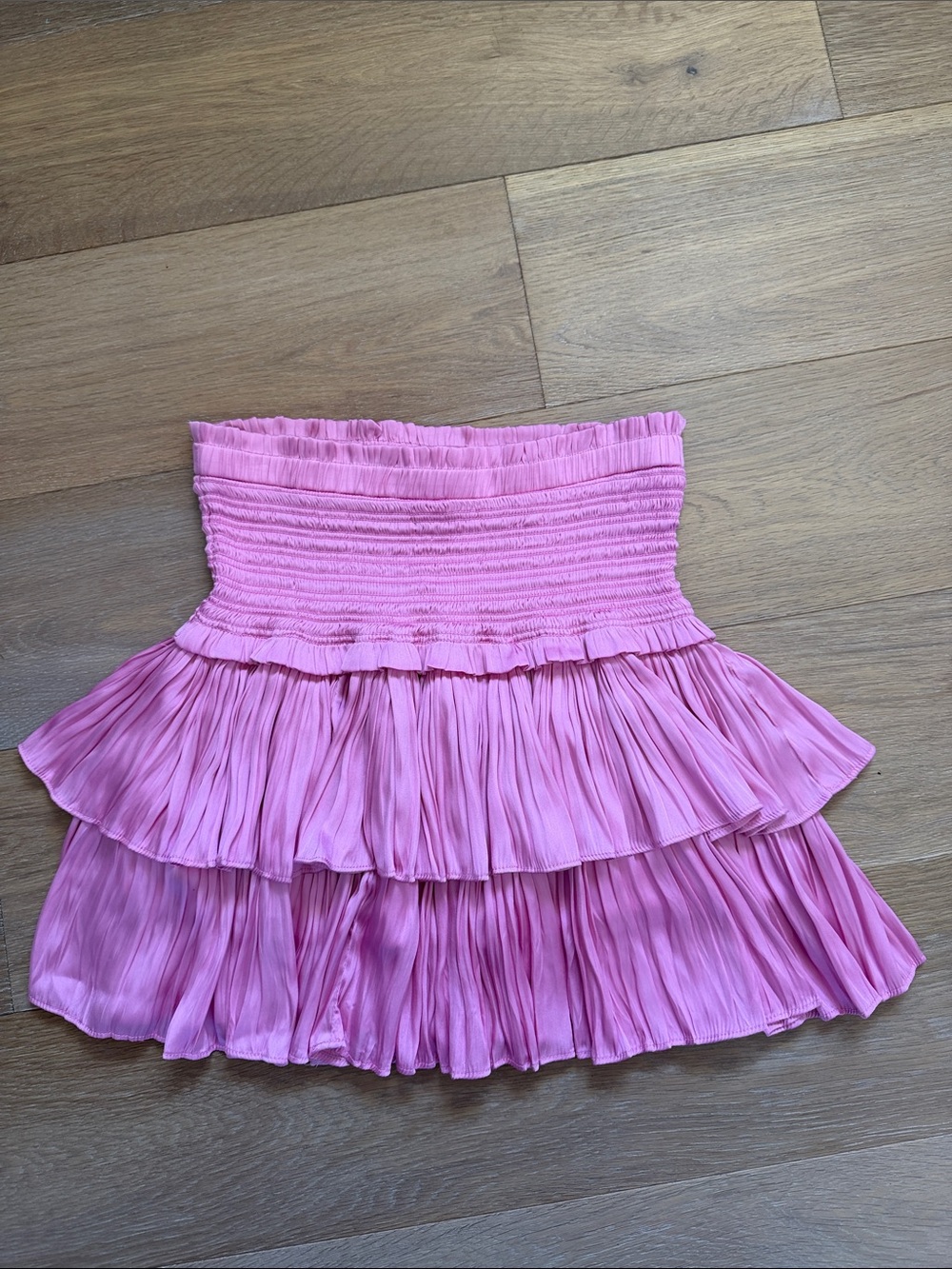 Smocked Tiered Mini Skirt in Bright Pink